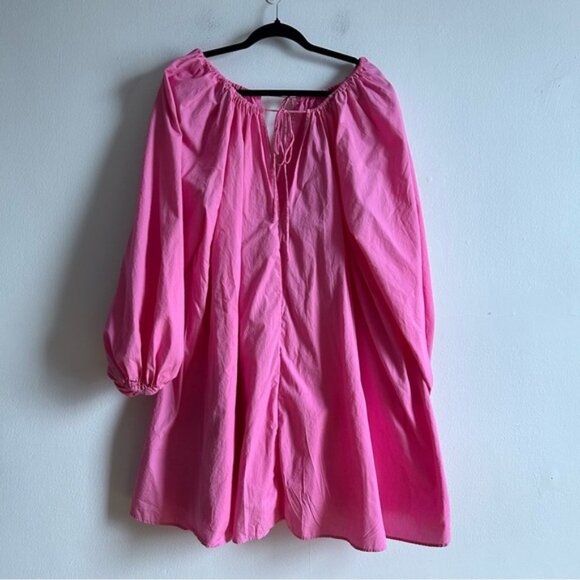 H&M Sz M Cotton Hot Pink Balloon Sleeves Dress - Picture 3 of 8